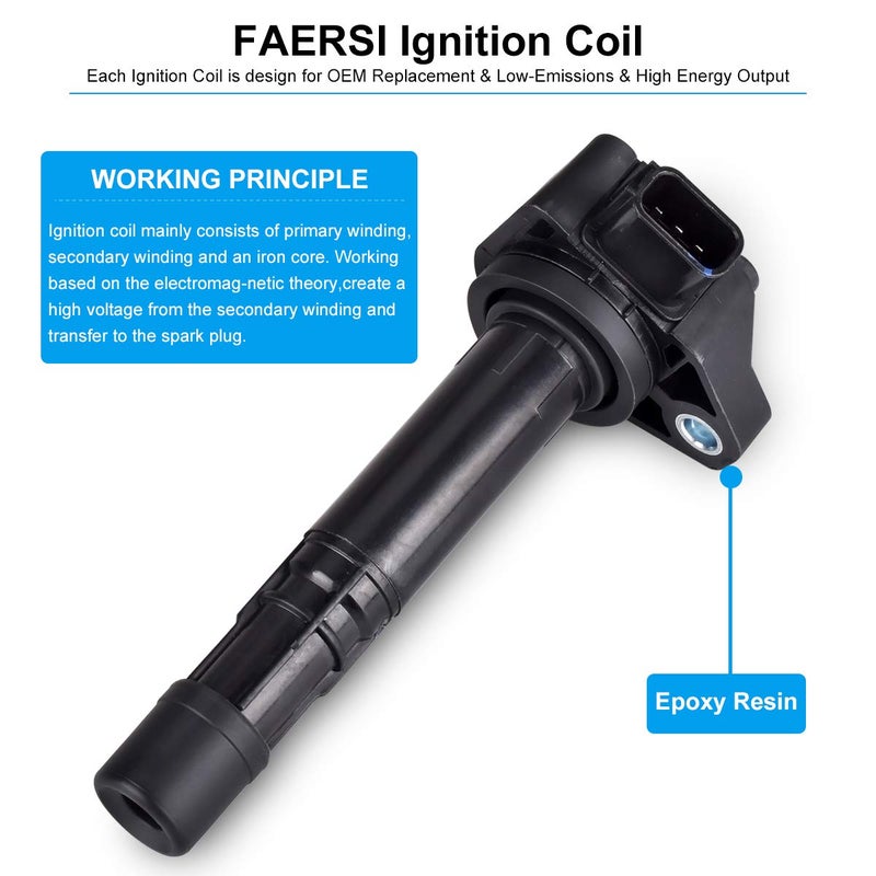FAERSI Ignition Coil Pack of 6 Replacement for Honda Pilot, Acura MDX 2001 2002 2003 2004 2005 2006, Sature Vue Ridgeline V6 3.5L L4 1.7L 3.5L UF-400 C1460 UF-512 - Image 3